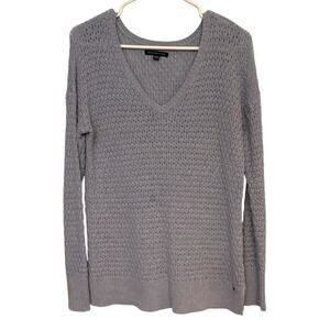American Eagle Gray Open Knit V-Neck Sweater Women’s Size Small